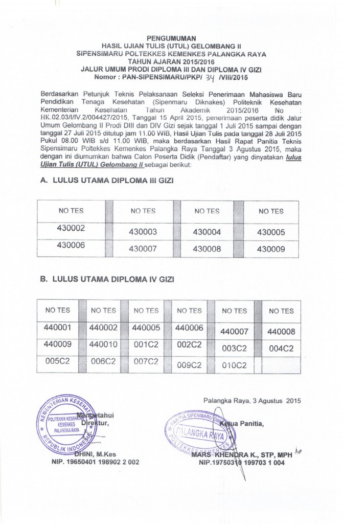 PENGUMUMAN GEL. 1