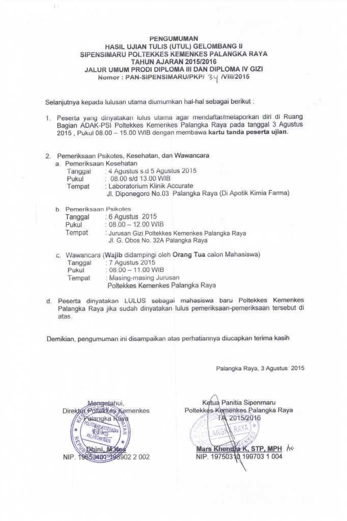 PENGUMUMAN GEL. 2