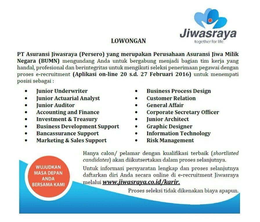 Penerimaan Nasional PT. Asuransi Jiwasraya (20-27 Februari 2016)
